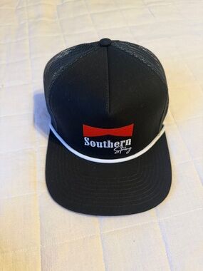 Southern String Black Trucker Hat with Red Accent